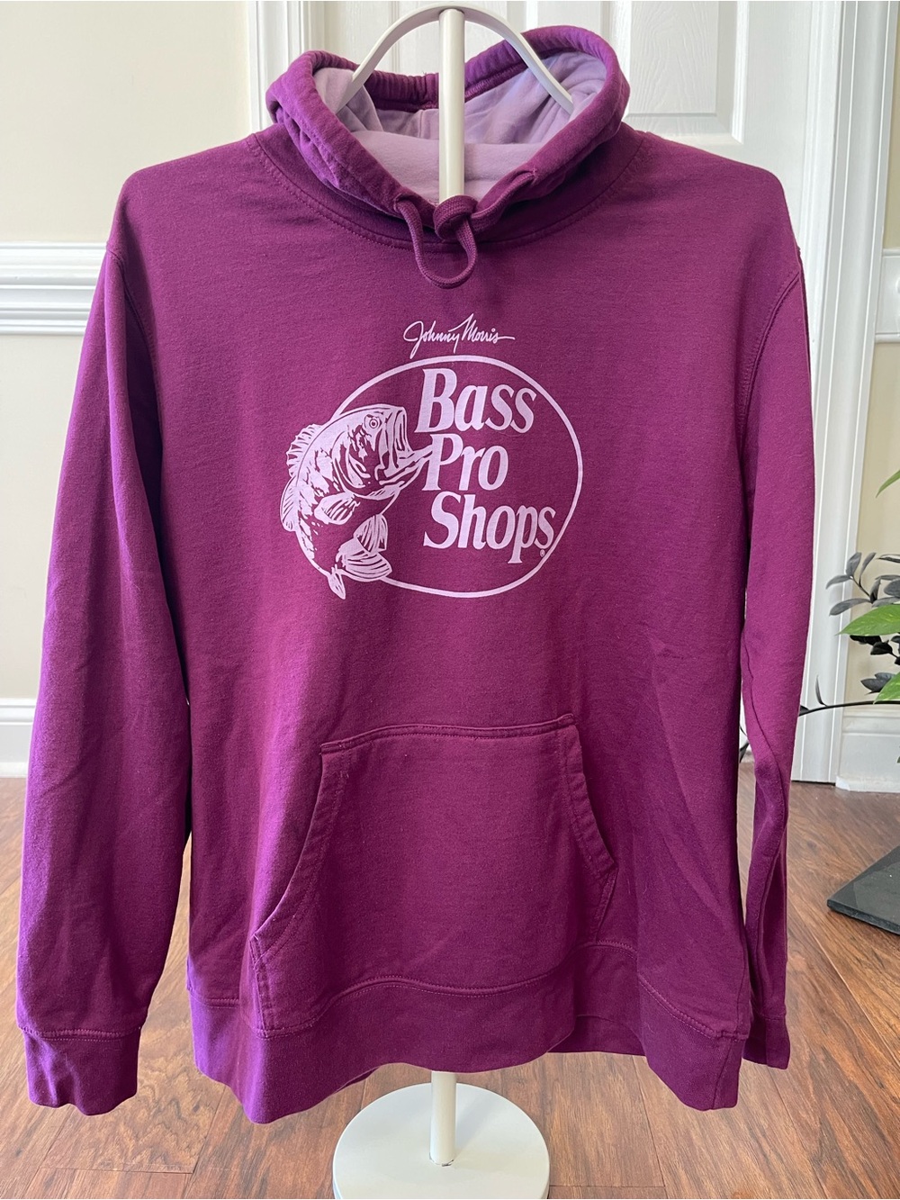 Bass Pro Shops Johnny Morris Plum Purple Logo Pullover Hoodie Cozy Large